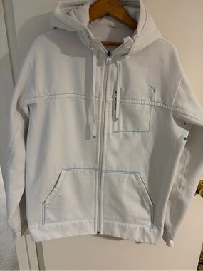 lululemon athletica White Zip Hoodie with Light Blue Trim